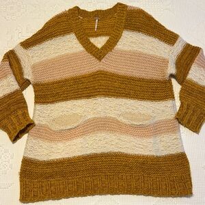 Free people V-Neck Sweater - Brown, Cream, Pink XS